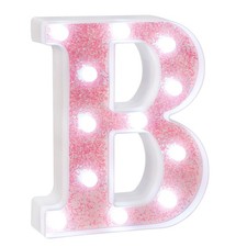 Pink Glitter Marquee Light Up Letters, Battery Powered LED Alphabet Letter Li...