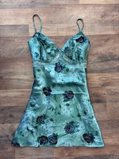 Vintage Floral Mini Satin Slip Dress Boho Romantic Lingerie Y2K 90s 00s 2000s XL