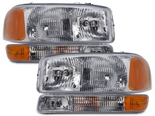 Headlights Pair 4pc Set Chrome Halogen Fits 99-07 Gmc Sierra 2000-2006 Yukon