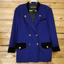 Escada Margaretha Ley Jacket Blazer Size 44 Blue Gold Button Military Velvet