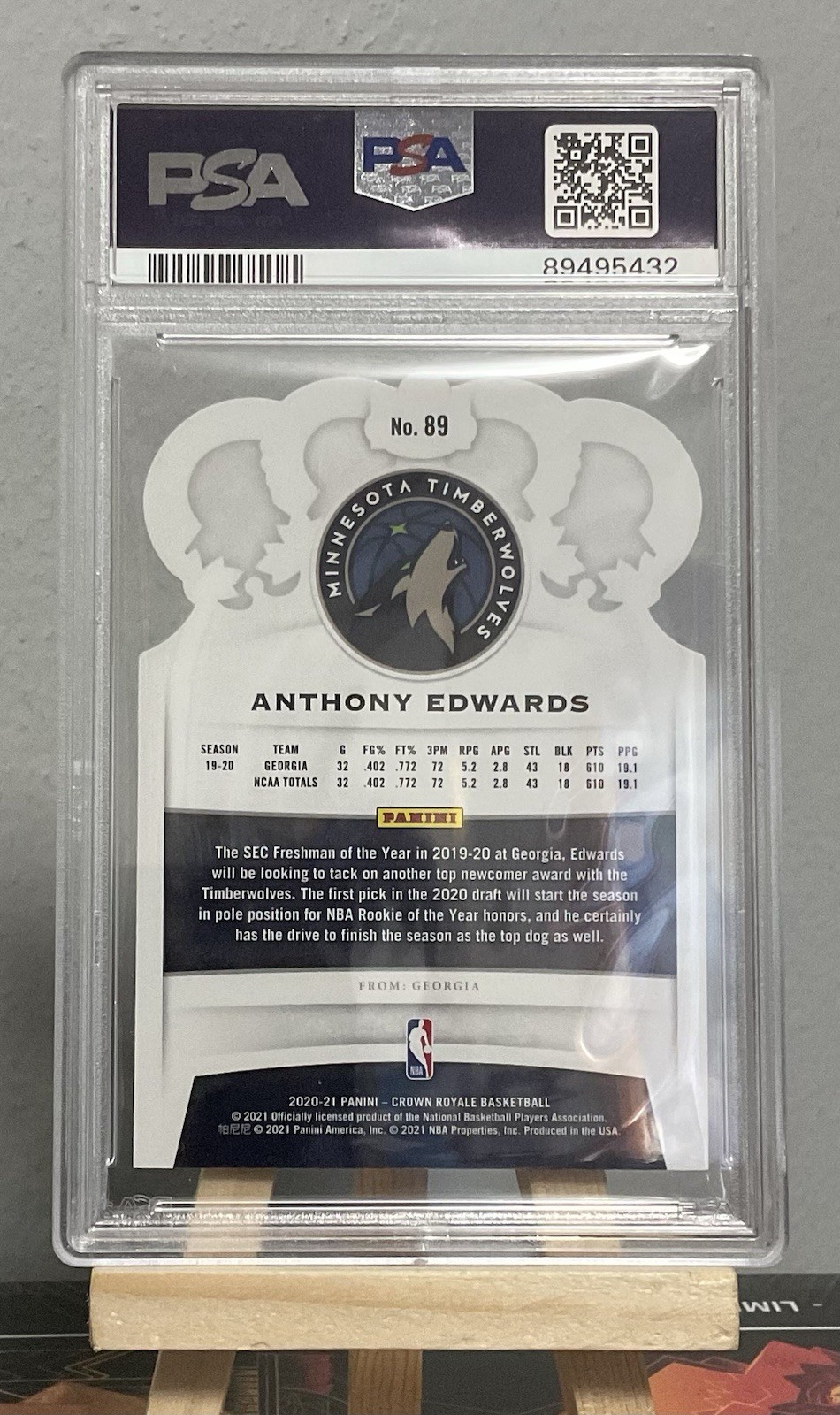 2020-21 Panini Crown Royale - Anthony Edwards #89 (RC) PSA 9 view 2