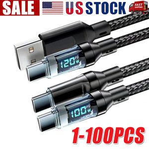 120w Super Fast USB Type-C Charging Braid Phone Charger Lead with Display LOT
