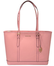 Michael Kors Jet Set Travel Large Top Zip Tote Shoulder Leather Bag Carnation