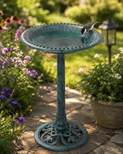 20x28" Outdoor Bird Bath Pedestal Garden Birdbath Green Resin Weather Resistant