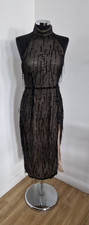 Pretty Little Thing tassel beaded dress size 12 black Christmas Party high neck 