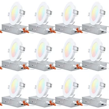 12-Pack 4 Inch LED Recessed Lighting with J-Box, 2700K-5000K Selectable