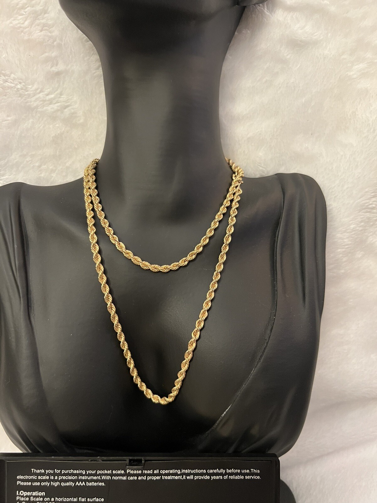14k Real gold Twisted rope necklace 24” Gem