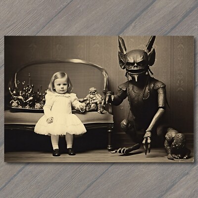   POSTCARD Weird Creepy Vintage Vibe Pet Monster Halloween Cult Unusual Kid
