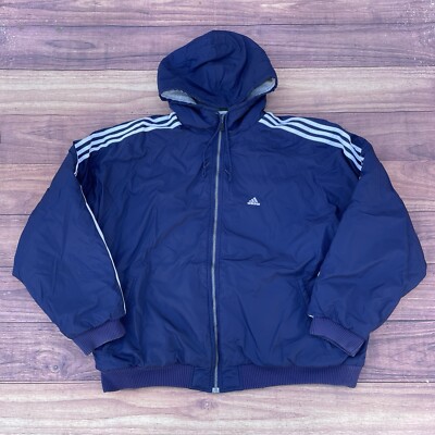 Vtg 2002 Adidas Nylon Reversible Lined Windbreaker Puffer Jacket