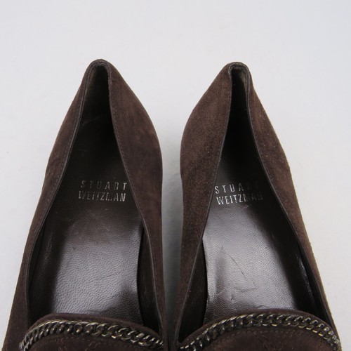 Stuart Weitzman Hallmark Brown Suede Loafers Size 4.5M Chain-Trim Made in Spain - Picture 15 of 15