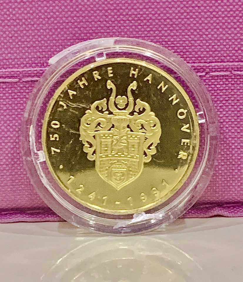 DEUTSCHLAND 1993 COMMEMORATIVE COIN 750 Years HANNOVER GOLDEN COLOR PLATED - Image 3 of 3