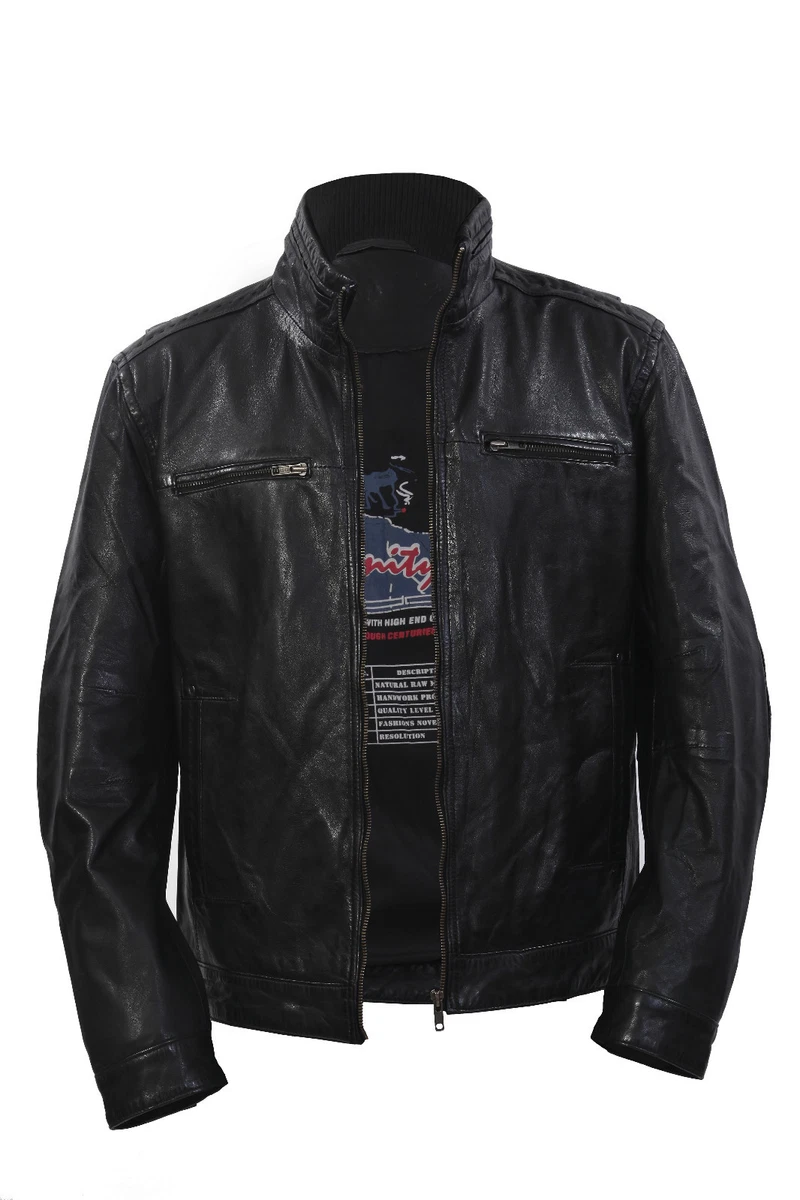 Infinity New Men's 100% Sheepskin Black Nappa Leather Biker