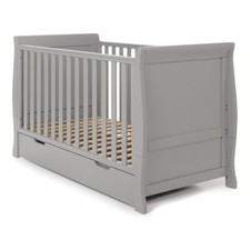Image of Obaby Stamford Cot Bed Classic Sleigh with Drawer - Baby Cot to Toddler Bed