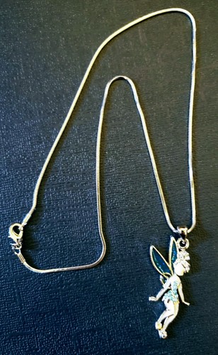 Necklace Blue Tinkerbell Crystal Sparkling Fairy Chain-16" Tinkerbell-1.5" - Picture 2 of 3