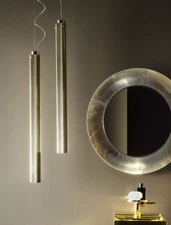 $500 NIB Kartell LAUFEN Pendant Light Riley Ceiling Chromed Metal 35" Cylinder