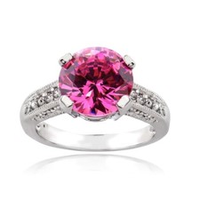 925 Argent Rond Rose Cz & Zircon Transparent Taille Bague 8
