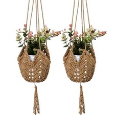 Macrame Plant Hangers Jute Crochet Plant Hanger Indoor with 2 Hooks Hanging