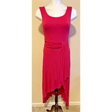 Trendy Lady Dress Women's Medium Pink Faux Wrap Hi Low Stretch Sleeveless Mid