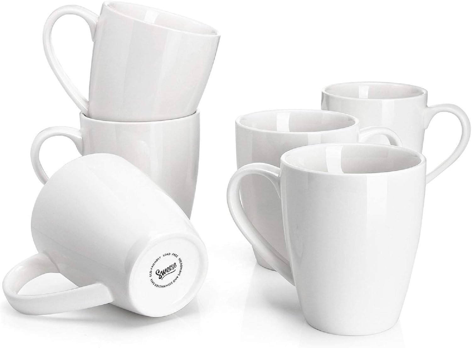 Porcelain Coffee Mugs - 16 Ounce - Set of 6, Cups for Latte, Hot Tea, Cappuccino
