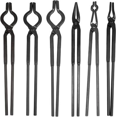 Beginner Blacksmith Tongs Forge Tool Set Anvil Vise Flat Jaw,Pick Up,V-Bit Tongs