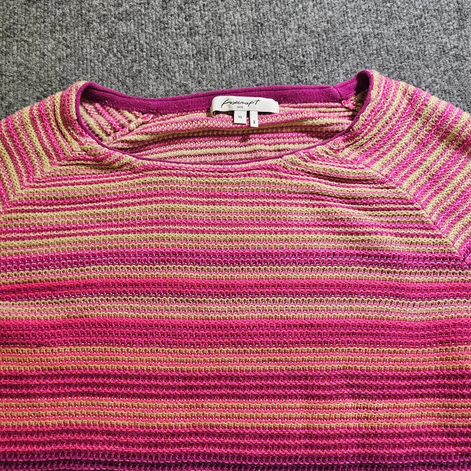 Top Suéter Foxcroft Mujer XL Rosa Púrpura Rayas Manga Larga Cuello Redondo Informal Foto 2 de 4