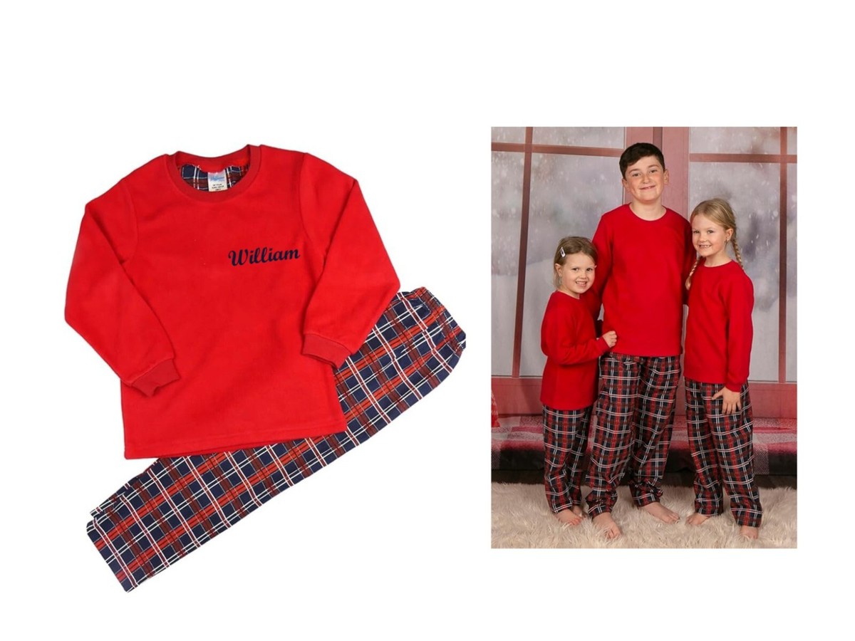 Kids Personalised Fleecey Red Pyjamas Cosy and warm years to 13 Years