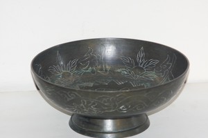 Chinese Antique large Bronze dragon bowl with calligraphy