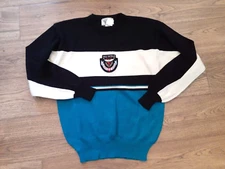 Tyrolia by Head Ski Sweater Vtg 80s? Wool Blend  Mens SM Black/Teal/White