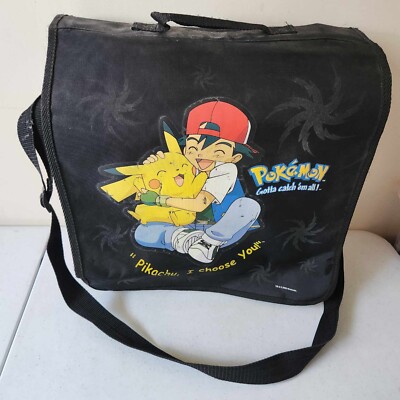 Vintage 2000 Pokemon Double-Sided Messenger Bag (Ash & Pikachu, Gen 1 Kanto Dex)