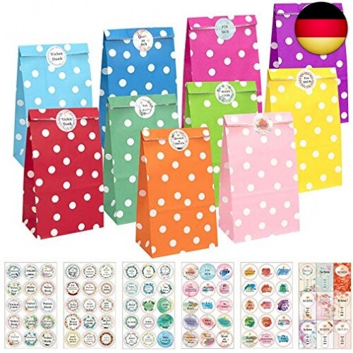 PapiertüTen, 40 StüCk Bunte GeschenktüTen Mit 84 Aufkleber (Auf Deutsch) Candy T-image