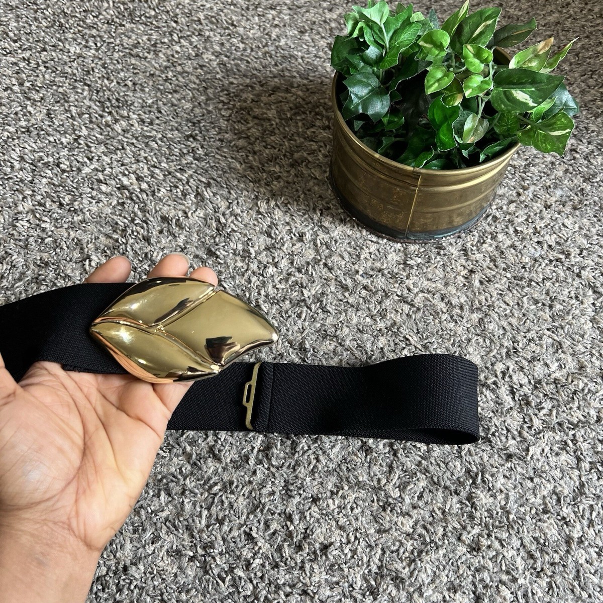 Gold Leaf Metal Black Elastic Belt VOCHIC Vintage Elegant Metal Leaf Buckle Stretch Waist Dress  main image 3