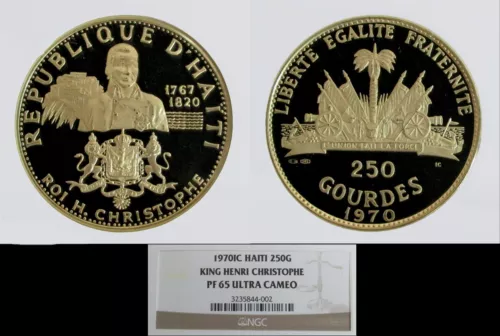 1970 GOLD HAITI 470 MINTED 250 GOURDES KING HENRI CHRISTOPHE NGC PROOF 65 UC 