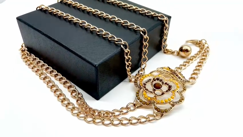 Women Gold Metal Chain Link Belt Hip Waist Yellow Brown  display picture 1