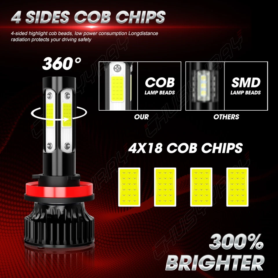 For Nissan Maxima 2016 2017 2018 6x LED Headlight Hi/Lo + Fog Bulbs Combo 6000K - Image 4 of 4