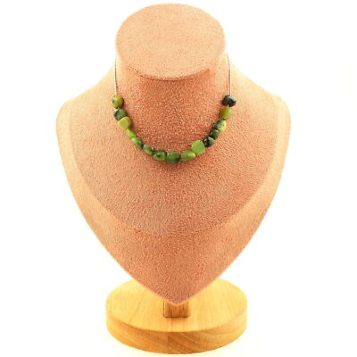 Nephrite Jade Necklace 15 Beads From Xiuyan China. Steel Chain Women's Necklace