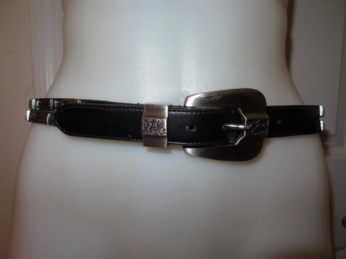 Lady Captiva Womens Black braided leather belt Silver Buckle Mod edgy Sz.M Leather Braided Belt - Black | Levi main image 3