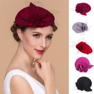 Ladies Formal Flower Wool Fascinator Pillbox Cocktail Party Royal Ascot Hat A044