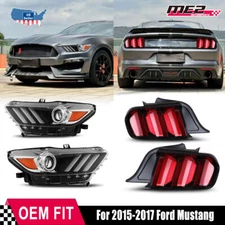 LED Projector Headlights+Red Tail Lights Rear Lamps For 2015-2017 Ford Mustang