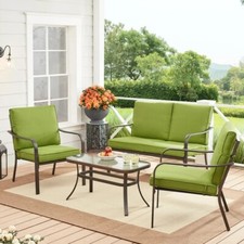 New Mainstays Stanton 4-Piece Steel Outdoor Patio Conversation Set, Green