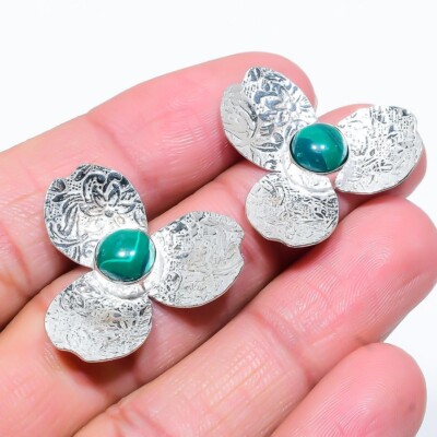 Malachit Edelstein Handarbeit 925 Starling Silber Schmuck Ohrstecker Gr.1