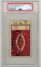1940 MLB BASEBALL WORLD SERIES GAME 2 TICKET STUB PSA CINCINNATI RED DETROIT OLD