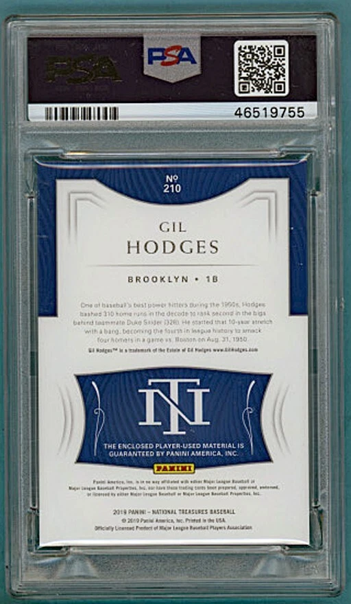 2019 Panini National Treasures Material Gil Hodges Game Used Jersey #210 PSA 9! - Image 2 of 2