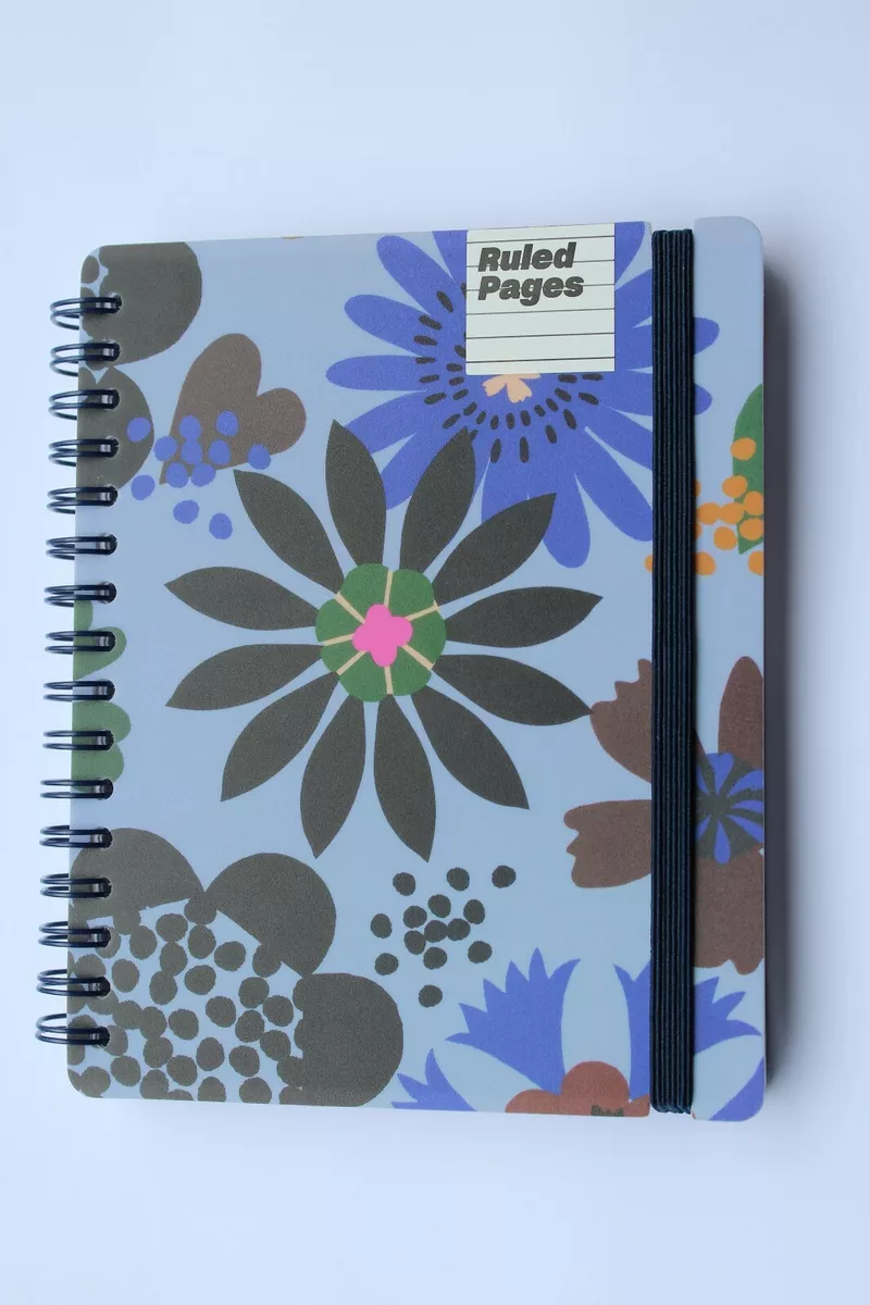 Paperchase A6 Wired Ruled Notebook Bold Flowers Hard Cover 160pgs