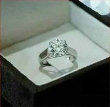 3 Ct Round Cut VVS1 Moissanite Solitaire Engagement Ring 14K White Gold Plated