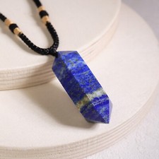 Natural Lapis Lazuli Pendant Healing Hexagonal Point Amulet Men Women Necklace