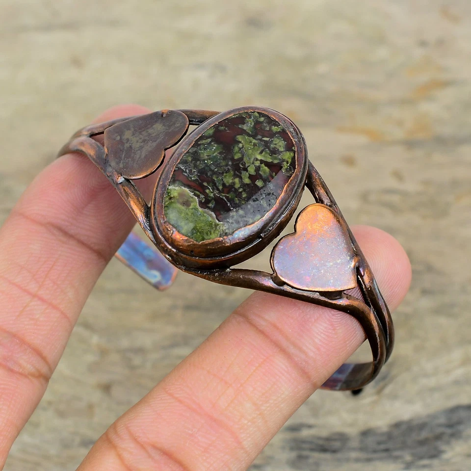 Brazalete Brazalete Cobre Ovalado Natural Dragón Piedra Sangre Electroformado Corazón Bisel Foto 3 de 4