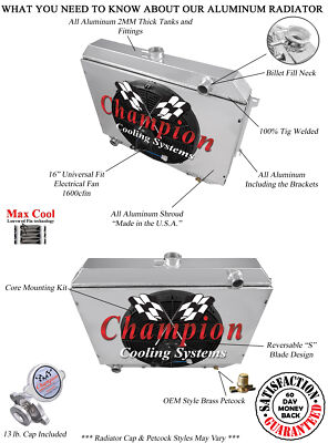 AAR 2 Row Radiator 26'',16'' Fan,Shroud-1970-1974 Dodge Challenger Big Block