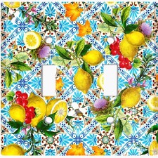 Metal Light Switch Cover Wall Plate Colorful Fruit Flower Tile Pattern TIL011