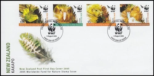 NEW ZEALAND FDC 2005 WWF THE KAKAPO (BIRDS) SET OF 4 (ID:F2032 (3/8)