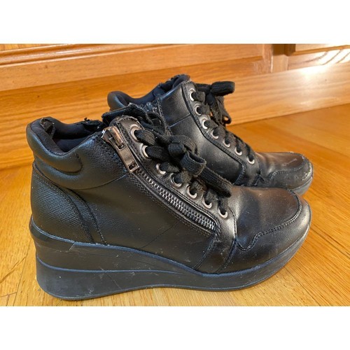 6.5 Black ALDO Platform Wedge Sneaker High Top Lace up Side Zip Athletic Comfort